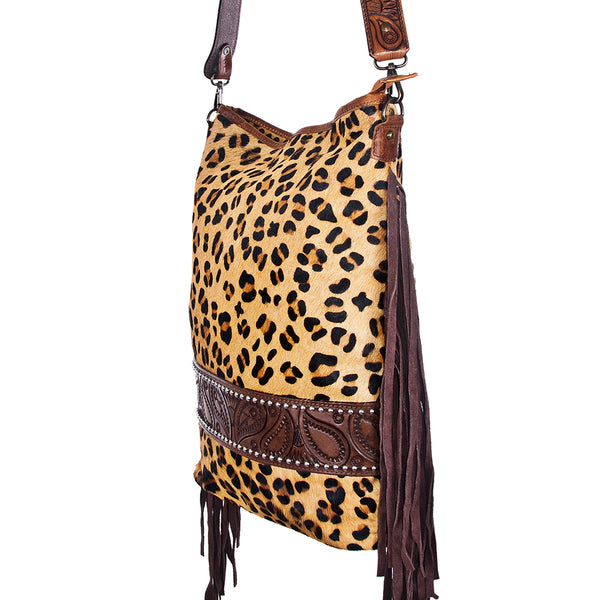ADBG356 American Darling Large Cross body Bag Hand Tooled Leather Hair-On Cowhide Purse