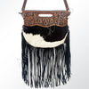 ADBG345 American Darling Western Leather Clutch Bag with Hand Tooled Floral Carving and Fringes