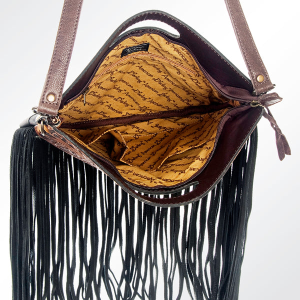 ADBG345 American Darling Western Leather Clutch Bag with Hand Tooled Floral Carving and Fringes