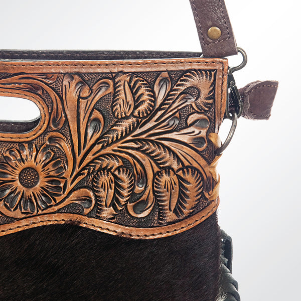 ADBG345 American Darling Western Leather Clutch Bag with Hand Tooled Floral Carving and Fringes