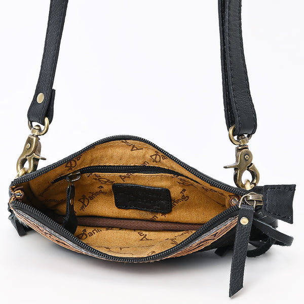 ADBG403BKW Luxury Genuine Leather Small Crossbody Bag Featuring Hand-Tooled Artistry