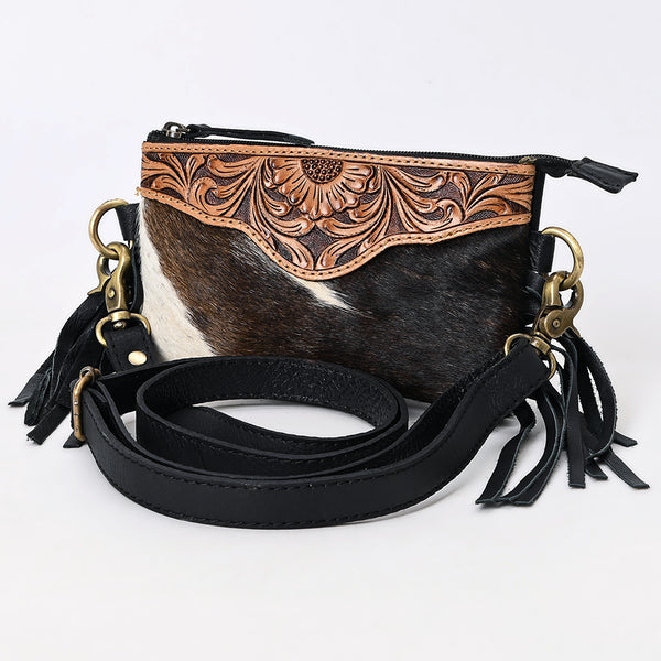 ADBG403BKW Luxury Genuine Leather Small Crossbody Bag Featuring Hand-Tooled Artistry