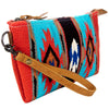 ADBG344 Southwestern Wool Wristlet Clutch with Tribal Pattern and Leather Strap