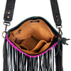 ADBGS192 Splatter Cowhide Large Crossbody Bag with Fringe & Tooled Leather Strap