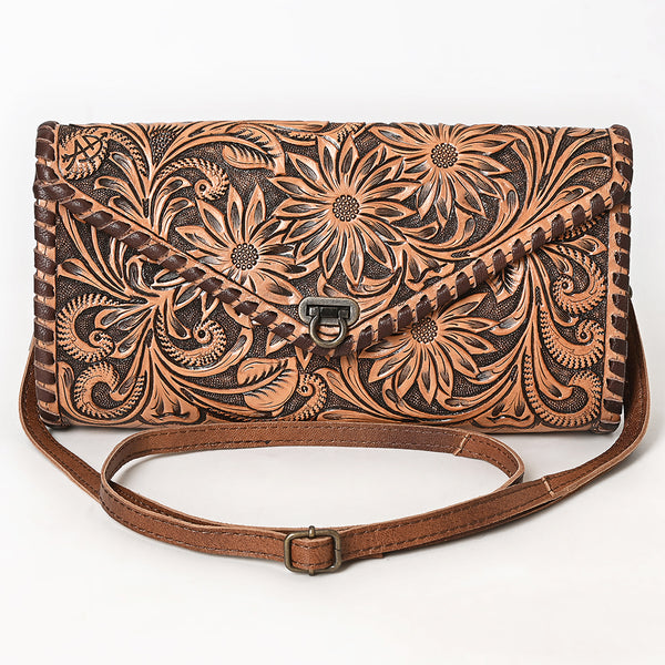 ADBG395BR Authentic Hand-Tooled Genuine Leather Envelope Clutch with Artisan Crafting