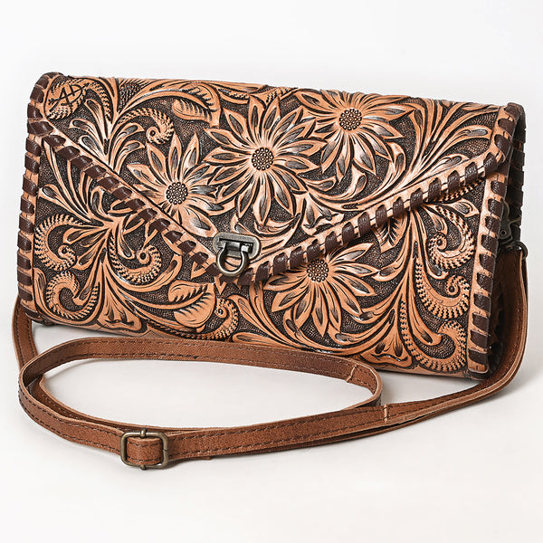 ADBG395BR Authentic Hand-Tooled Genuine Leather Envelope Clutch with Artisan Crafting