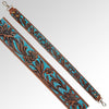 ADBT106 Tooled Leather Bag Strap - Turquoise Blue with Floral Design