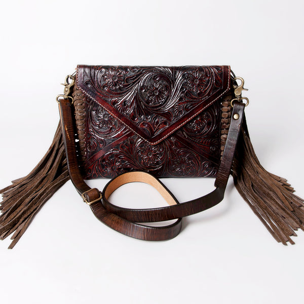 ADBG476 Envelope Cowhide Leather Crossbody Bag with Fringe Western Boho Shoulder Purse