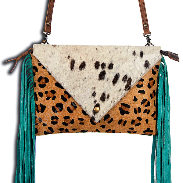 ADBG490 American Darling Handcrafted Fringed Hair-On Cowhide & Leather Western Envelop Bag