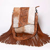 ADBGZ124 Cowhide Messenger Bag with Fringe and Tooled Leather Flap