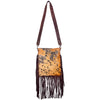 ADBGS192 Splatter Cowhide Large Crossbody Bag with Fringe & Tooled Leather Strap