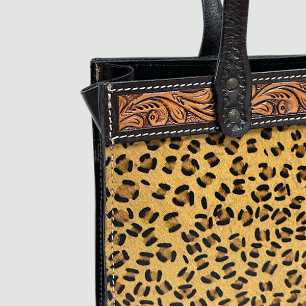ADBG5009 American Darling Hand-Tooled Floral Leather Tote Bag Hair-On Cowhide