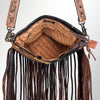 ADBGS192 Cowhide Large Crossbody Bag with Tooled Patch, Fringe & Floral Strap - Western Purse