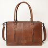 ADBGZ200 Tooled Leather & Cowhide Tote Bag with Fringe - Western Handbag with Shoulder Strap