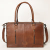 ADBGZ200 Tooled Leather & Cowhide Tote Bag with Fringe - Western Handbag with Shoulder Strap