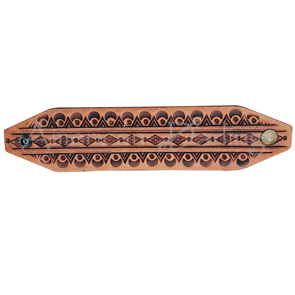LC-ADBRF110 Hand-Tooled Leather Wristband - Tribal Diamond Pattern