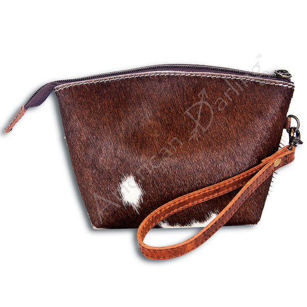 ADBG443 Genuine Hair on Hide Compact Coin Purse with Secure Top Zip Closure