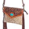 ADBGD101 American Darling Western Hand Tooled Floral Envelope - Turquoise Stone & Cowhide