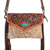 ADBGD101 American Darling Western Hand Tooled Floral Envelope - Turquoise Stone & Cowhide