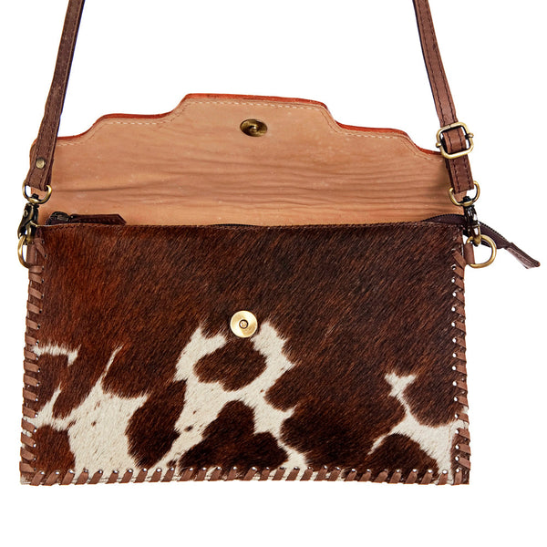 ADBGD103 American Darling Hand Tooled Floral & Hair-On Cowhide Leather Envelope Crossbody