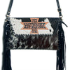 ADBGD106 American Darling Hair-On Cowhide Crossbody Bag with Tooled Leather Star Patch & Fringe