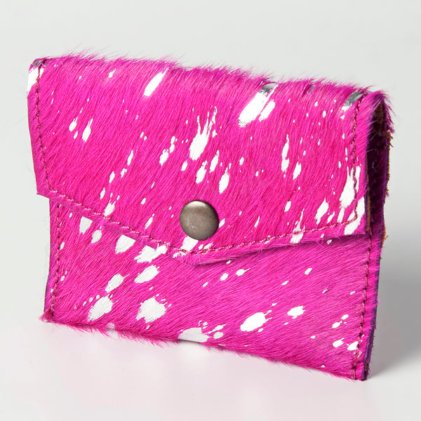 ADBGZ141PKACSL Hot Pink & Silver Hair-On Cowhide Card Holder - Western Leather Mini Wallet