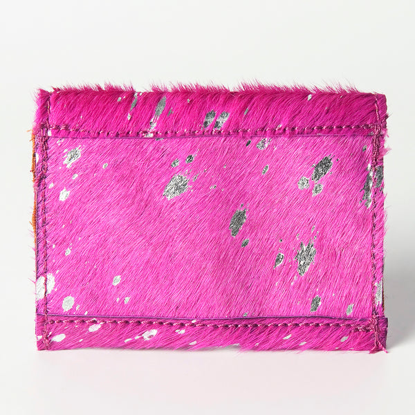 ADBGZ141PKACSL Hot Pink & Silver Hair-On Cowhide Card Holder - Western Leather Mini Wallet