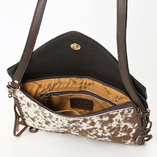 ADBGD112 American Darling Hand Tooled Floral & Hair-On Cowhide Leather Envelope with Fringes