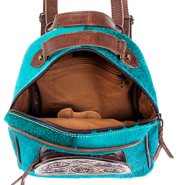 ADBGS156 Natural Cowhide Leather Backpack with Hand-Tooled Floral Pocket - Western Style
