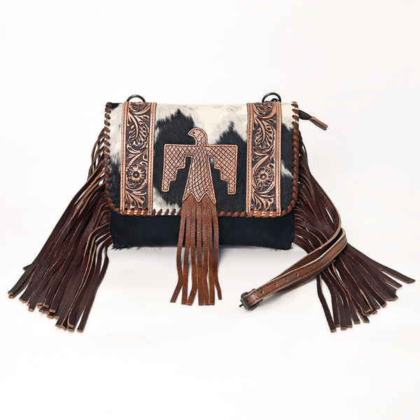 ADBG499BRW American Darling Hand Tooled Floral & Hair-On Cowhide Fringed Western Envelop Bag