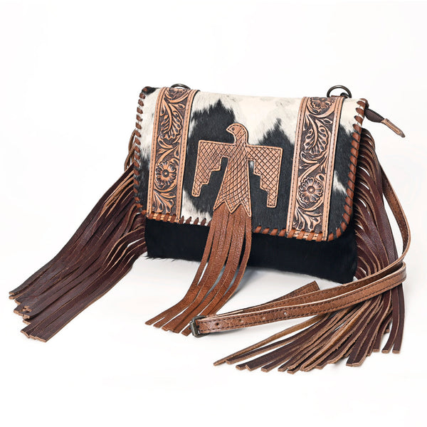 ADBG499BRW American Darling Hand Tooled Floral & Hair-On Cowhide Fringed Western Envelop Bag