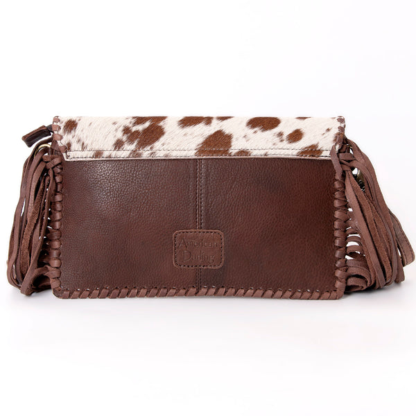 ADBGD106 American Darling Hair-On Cowhide Crossbody Bag with Tooled Leather Star Patch & Fringe