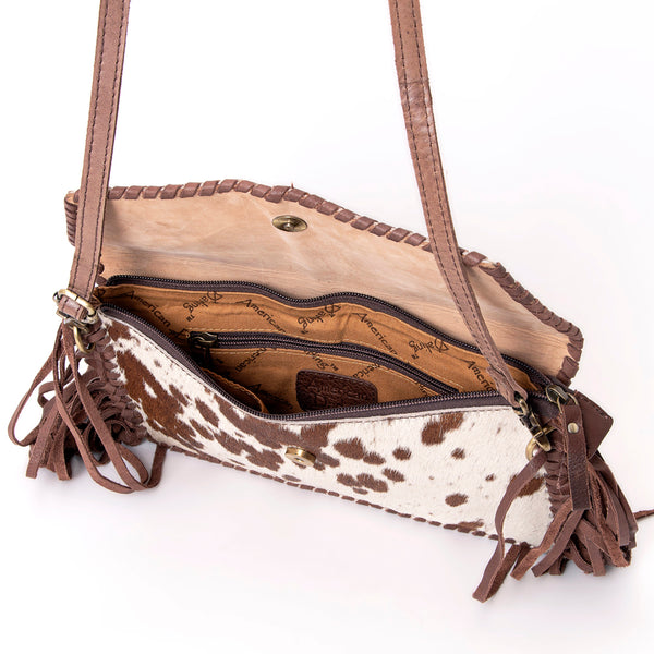 ADBGD106 American Darling Hair-On Cowhide Crossbody Bag with Tooled Leather Star Patch & Fringe