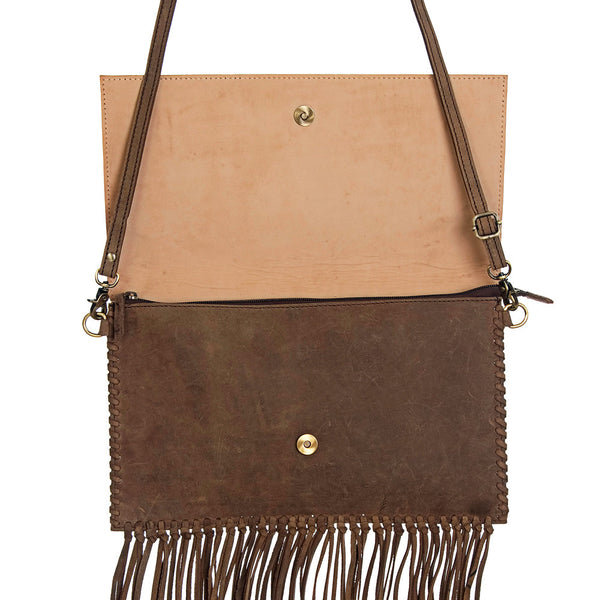 ADBGD116 American Darling Hand Tooled Leather Envelope Crossbody with Fringes