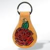 LC-ADKR157 Tooled Leather Keyring Red Flower Design