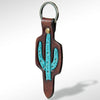 LC-ADKR163 Tooled Leather Turquoise Cactus keyring Western Saguaro Design