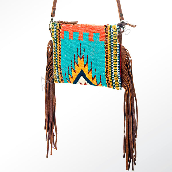 ADBG236 American Darling Handcrafted Cross body Bag with Hand-Woven Saddle Blanket & Fringes