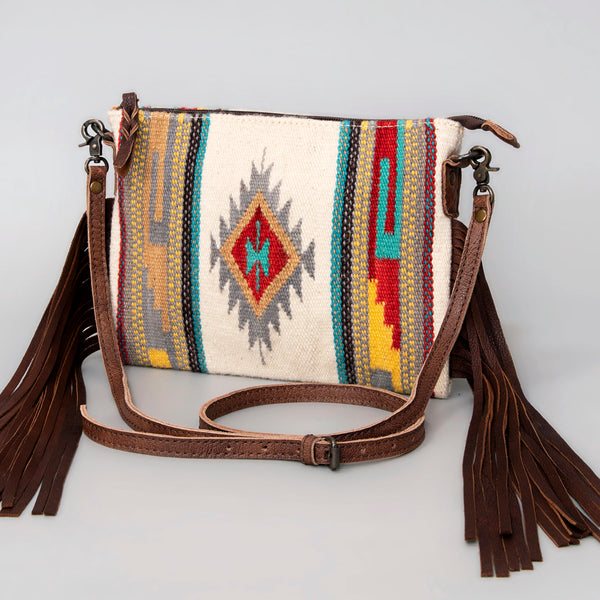 ADBG236 American Darling Handcrafted Cross body Bag with Hand-Woven Saddle Blanket & Fringes