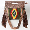 ADBG496 American DarlingAztec Wool Crossbody Bag with Hand Tooled Leather & Fringe