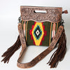 ADBG496 American DarlingAztec Wool Crossbody Bag with Hand Tooled Leather & Fringe