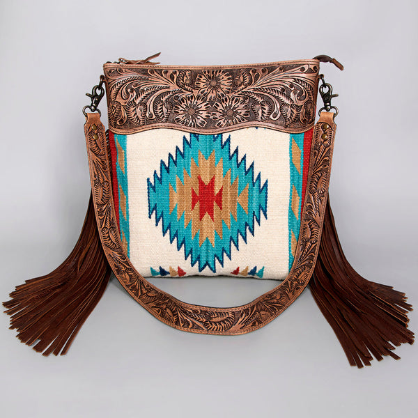 ADBG510 American Darling Signature Cross Body Bag - Hand Tooled Floral Leather & Woven Saddle Blanket