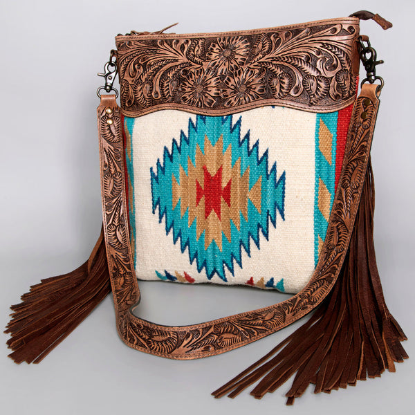 ADBG510 American Darling Signature Cross Body Bag - Hand Tooled Floral Leather & Woven Saddle Blanket