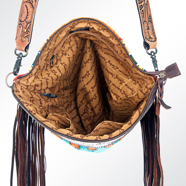 ADBG510 Tooled Leather & Saddle Blanket Crossbody Bag Western Fringe Purse by American Darling