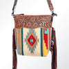 ADBG510 Tooled Leather & Saddle Blanket Crossbody Bag Belle Western Fringe Purse by American Darling