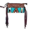 LC-ADBGZ178 Woven Wool & Tooled Leather Wristlet Crossbody with Fringe - Southwestern Style
