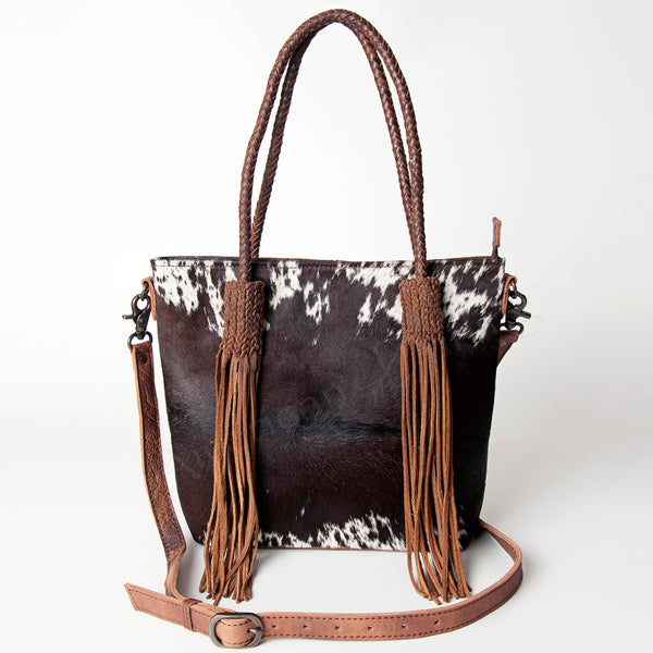 ADBG511BRW American Darling Genuine Cowhide Tote Bag with Braided Leather Fringe Straps Western Crossbody