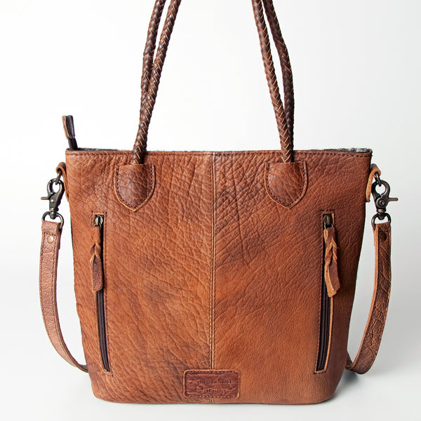 ADBG511BRW American Darling Genuine Cowhide Tote Bag with Braided Leather Fringe Straps Western Crossbody