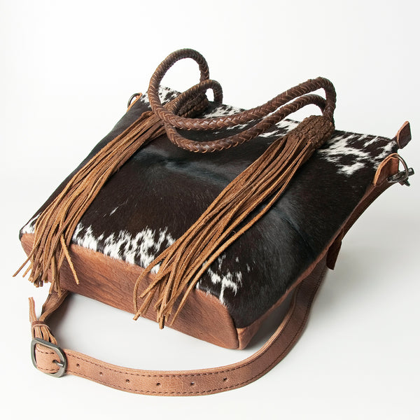 ADBG511BRW American Darling Genuine Cowhide Tote Bag with Braided Leather Fringe Straps Western Crossbody
