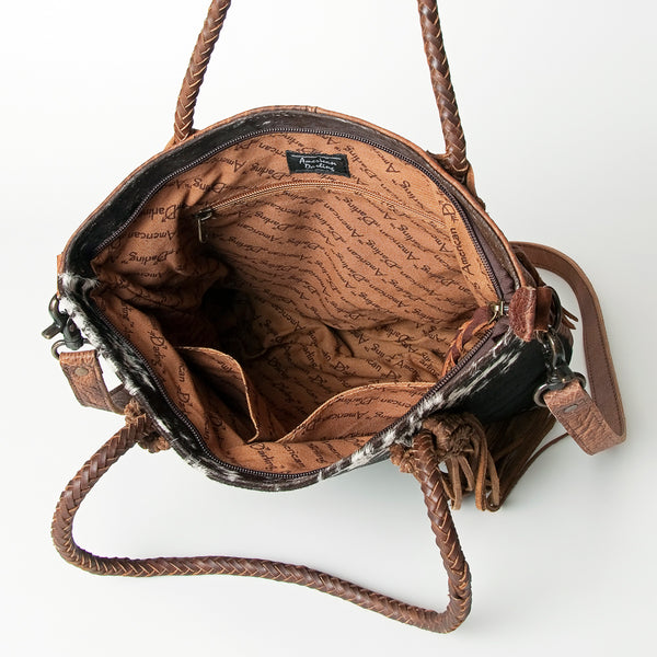 ADBG511BRW American Darling Genuine Cowhide Tote Bag with Braided Leather Fringe Straps Western Crossbody