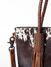 ADBG511BRW American Darling Genuine Cowhide Tote Bag with Braided Leather Fringe Straps Western Crossbody